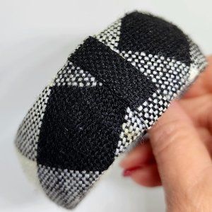 Black White Plaid Flannel Cloth Modern Fall Winter Bangle Bracelet